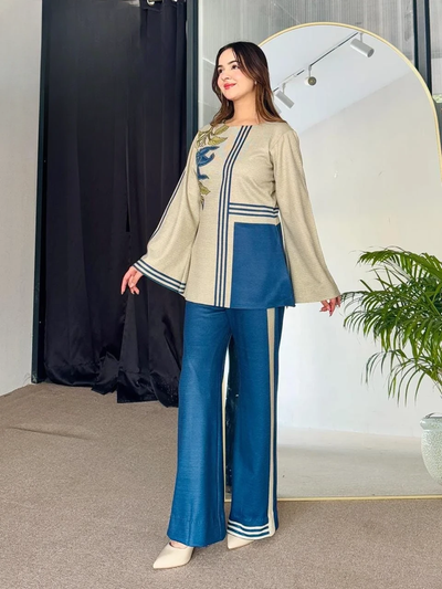 *Blue Triple Stripes Cord Set 2 peace Dress